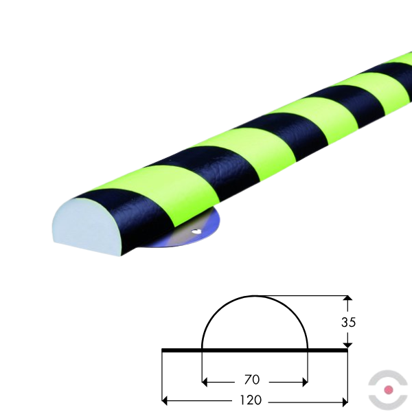 Elastyczny profil ostrzegawczo-ochronny Knuffi, typ C+, naścienny, neon/czarny, 500 mm