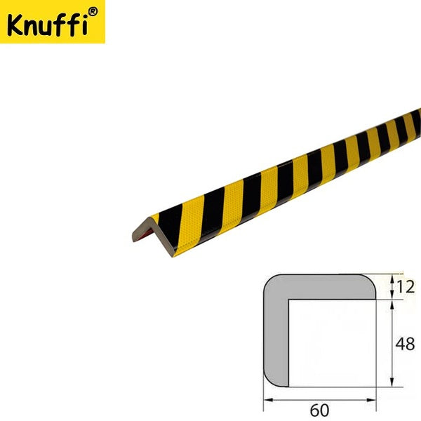 Elastyczny profil ostrzegawczo-ochronny Knuffi, typ H+, żółty/czarny, odblaskowy, 1000 mm