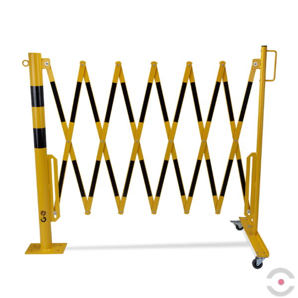 Bariera nożycowa, dł. 4000 mm, słupek śr. 60 mm, kółka, czarny/żółty
