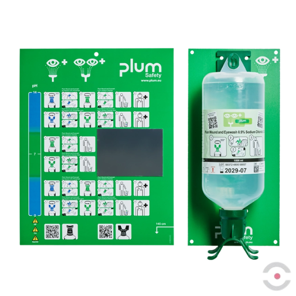 Zestaw naścienny Plum - roztwór do płukania oka i ran, DUO, ciało obce, butelka 1*1000 ml, chlorek sodu 0,9%, piktogram, MDR