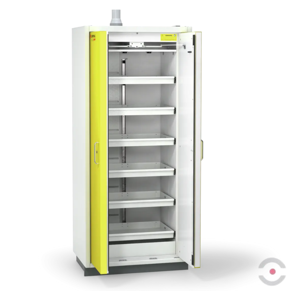 Szafa ognioodporna Topserw PRIME-90 L, 6 półek wysuwanych, drzwi CLA żółte, CLASSIC, 90 min