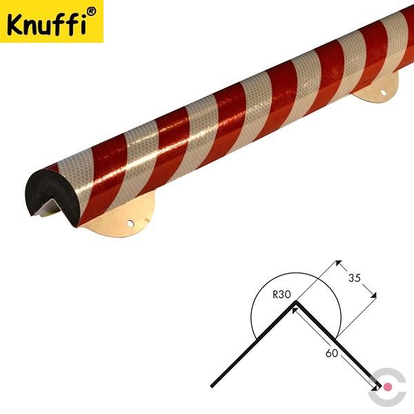 Elastyczny profil ostrzegawczo-ochronny Knuffi, typ A+, naścienny, biały/czerwony, odblaskowy, 1000 mm