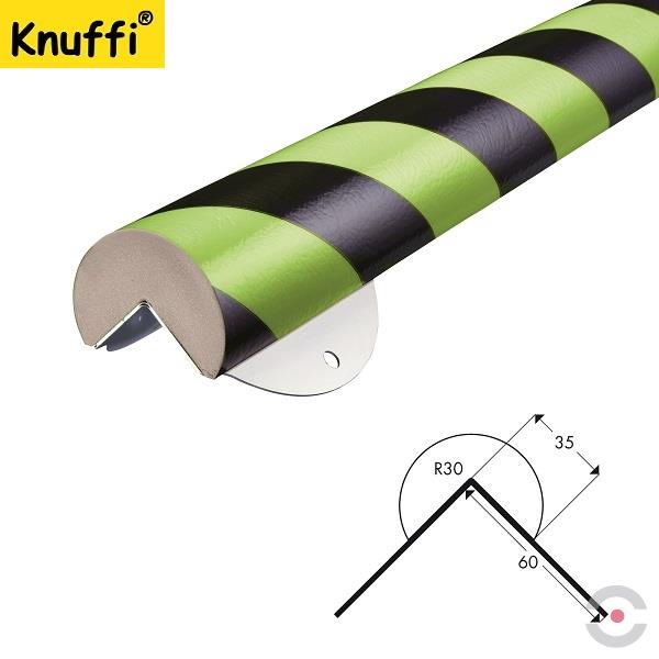 Elastyczny profil ostrzegawczo-ochronny Knuffi, typ A+, z kątownikiem, neon/czarny, 1000 mm
