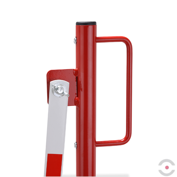 Bariera nożycowa, dł. 4000 mm, słupek śr. 60 mm, kółka, czerwony/biały