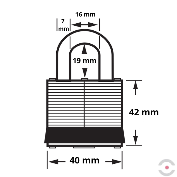 Kłódka zabezpieczająca HEAVY, korpus stalowy laminowany, kabłąk stalowy 7.1 mm, klucz KA/MK, czarna