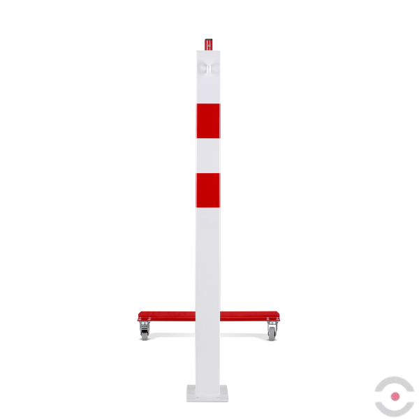 Bariera nożycowa, dł. 3600 mm, słupek 70x70 mm, kółka, czerwony/biały