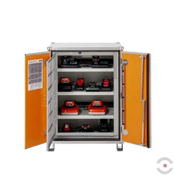 Szafa zabezpieczająca Topserw BATT M, ładowanie akumulatorów, 230V, 3 półki, 18 gniazd, nóżki, Basic 8/10, (VDMA 24994)
