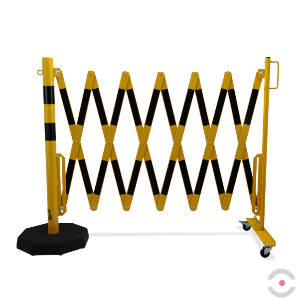 Bariera nożycowa, dł. 4000 mm, słupek przestawny śr. 60 mm, kółka, czarny/żółty