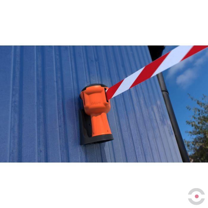 Kaseta z wyciąganą taśmą ostrzegawczą (biało-czerwona), dł. 9 m, pomarańczowy