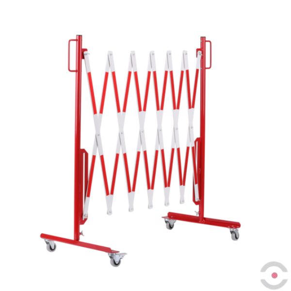 Bariera nożycowa, dł. 3600 mm, kółka, czerwony/biały