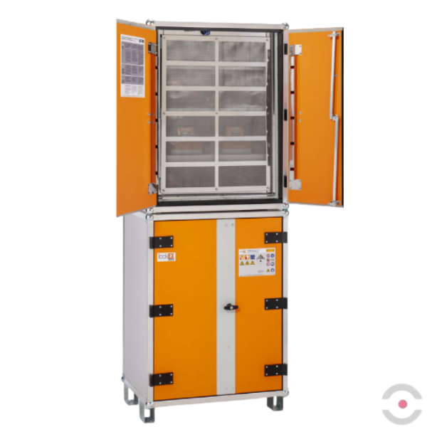Szafa zabezpieczająca Topserw BATT L, ładowanie akumulatorów, 230V, 6 półek, 36 gniazd, nóżki, Premium 8/20, (VDMA 24994)