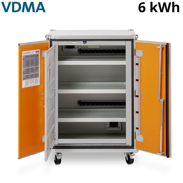 Szafa zabezpieczająca Topserw BATT M, ładowanie akumulatorów, 230V, 3 półki, 18 gniazd, kółka, Basic 8/10, (VDMA 24994)