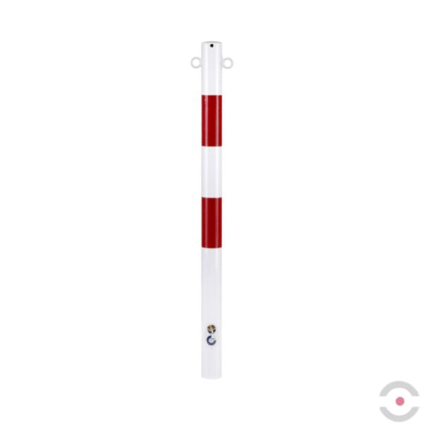 Słupek stalowy, okrągły, śr. 60 mm, do podstawy, niski, 2*uchwyt oczkowy, ocynkow. malow. biały/czerwony