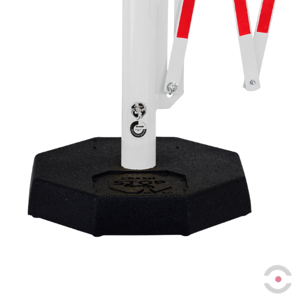 Bariera nożycowa, dł. 3600 mm, słupek przestawny śr. 60 mm, kółka, czerwony/biały