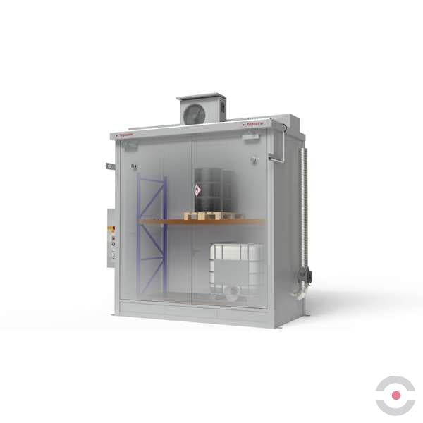 Magazyn ognioodporny Topserw, REI120, 2 poziomy/1 segment, 4*1000 l KTC/IBC, 1*1000 l, 1*drzwi dwuskrzydłowe