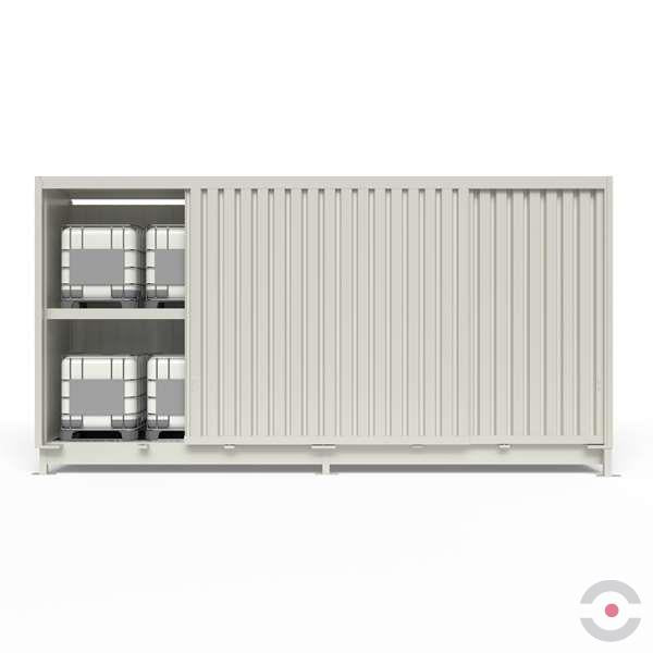 Magazyn substancji niebezpiecznych nieizolowany Topserw, WSC 2 poziomy/2 segmenty, 12*1000 l KTC/IBC, jednostronny, 1*drzwi przesuwne