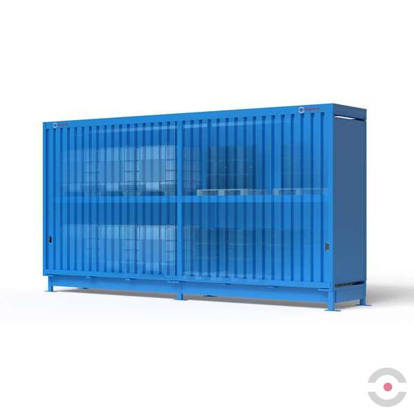 Magazyn substancji niebezpiecznych nieizolowany Topserw, WSC 2 poziomy/2 segmenty, 12*1000 l KTC/IBC, jednostronny, 1*drzwi przesuwne
