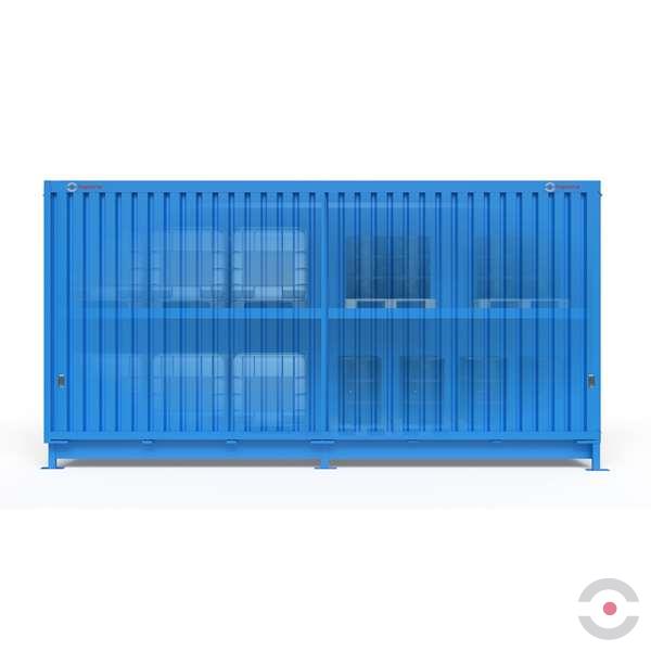 Magazyn substancji niebezpiecznych nieizolowany Topserw, WSC 2 poziomy/2 segmenty, 12*1000 l KTC/IBC, jednostronny, 1*drzwi przesuwne