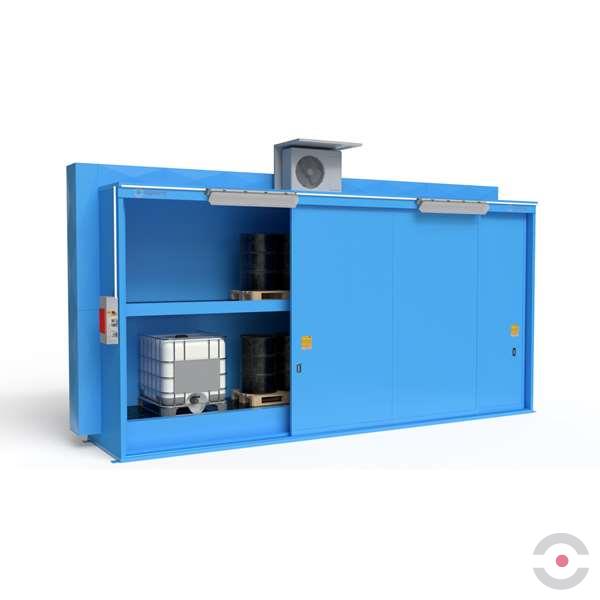 Magazyn substancji niebezpiecznych izolowany Topserw, WSC 2 poziom/2 segmenty, 12*1000 l KTC/IBC, 1*drzwi przesuwne