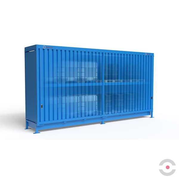 Magazyn substancji niebezpiecznych nieizolowany Topserw, WSC 2 poziomy/2 segmenty, 12*1000 l KTC/IBC, jednostronny, 1*drzwi przesuwne