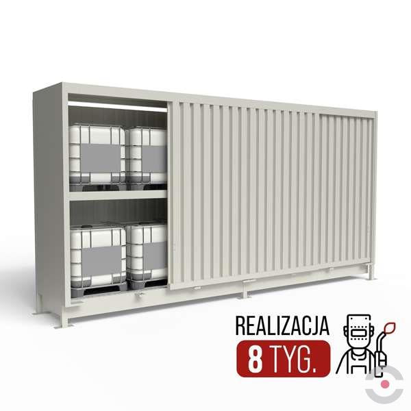 Magazyn substancji niebezpiecznych nieizolowany Topserw, WSC 2 poziomy/2 segmenty, 12*1000 l KTC/IBC, jednostronny, 1*drzwi przesuwne
