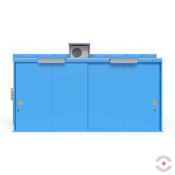 Magazyn substancji niebezpiecznych izolowany Topserw, WSC 2 poziom/2 segmenty, 12*1000 l KTC/IBC, 1*drzwi przesuwne, jednomodułowy