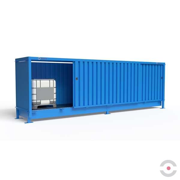 Magazyn substancji niebezpiecznych nieizolowany Topserw, WSC 1 poziom/2 segmenty, 6*1000 l KTC/IBC, jednostronny, 1*drzwi przesuwne, dwumodułowy