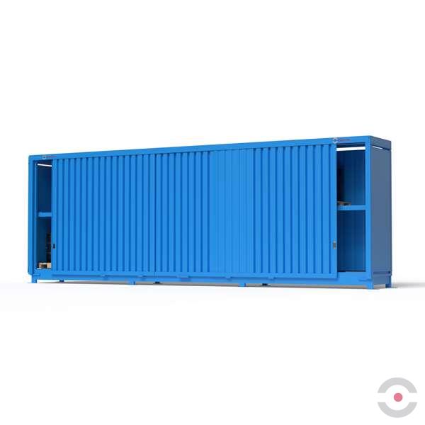 Magazyn substancji niebezpiecznych nieizolowany Topserw, WSC 2 poziomy/3 segmenty, 18*1000 l KTC/IBC, jednostronny, 1*drzwi przesuwne, dwumodułowy