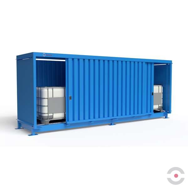 Magazyn substancji niebezpiecznych nieizolowany Topserw, WSC 1 poziom/2 segmenty, 4*1000 l KTC/IBC, jednostronny, 1*drzwi przesuwne, dwumodułowy