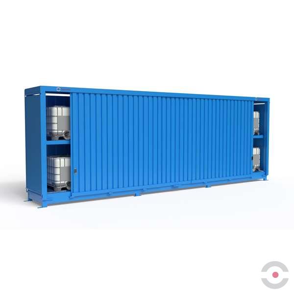 Magazyn substancji niebezpiecznych nieizolowany Topserw, WSC 2 poziomy/3 segmenty, 18*1000 l KTC/IBC, jednostronny, 1*drzwi przesuwne, dwumodułowy