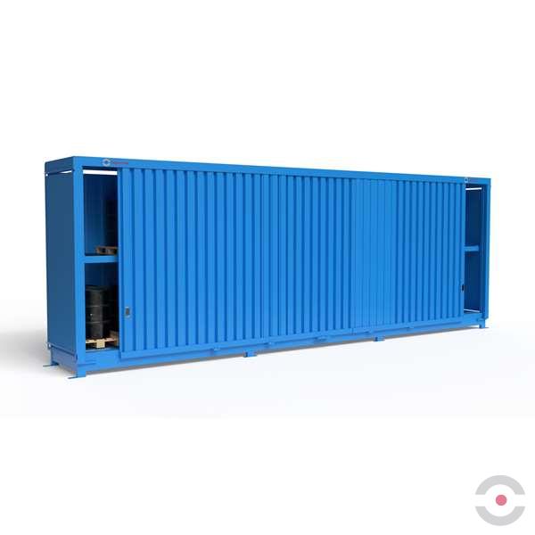 Magazyn substancji niebezpiecznych nieizolowany Topserw, WSC 2 poziomy/3 segmenty, 18*1000 l KTC/IBC, jednostronny, 1*drzwi przesuwne, dwumodułowy