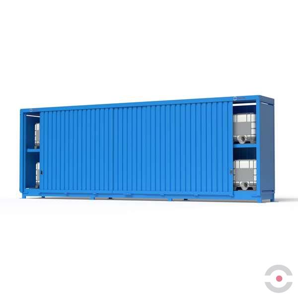 Magazyn substancji niebezpiecznych nieizolowany Topserw, WSC 2 poziomy/3 segmenty, 18*1000 l KTC/IBC, jednostronny, 1*drzwi przesuwne, dwumodułowy