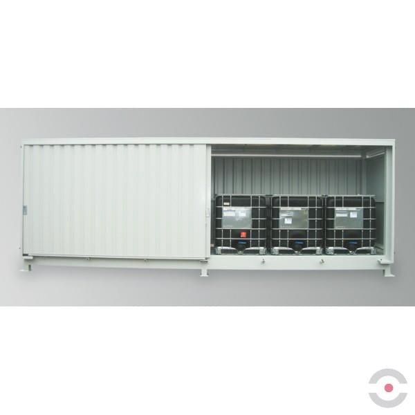 Magazyn substancji niebezpiecznych nieizolowany Topserw, WSC 1 poziom/2 segmenty, 6*1000 l KTC/IBC, jednostronny, 1*drzwi przesuwne, dwumodułowy