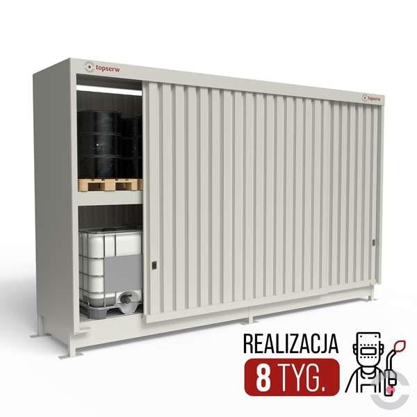 Magazyn substancji niebezpiecznych nieizolowany Topserw, WSC 2 poziomy/2 segmenty, 8*1000 l KTC/IBC, jednostronny, 1*drzwi przesuwne