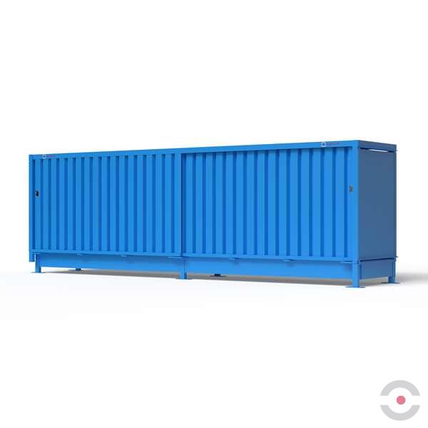 Magazyn substancji niebezpiecznych nieizolowany Topserw, WSC 1 poziom/2 segmenty, 6*1000 l KTC/IBC, jednostronny, 1*drzwi przesuwne, dwumodułowy