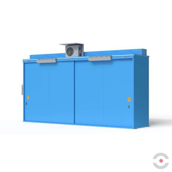 Magazyn substancji niebezpiecznych izolowany Topserw, WSC 2 poziom/2 segmenty, 12*1000 l KTC/IBC, 1*drzwi przesuwne, jednomodułowy