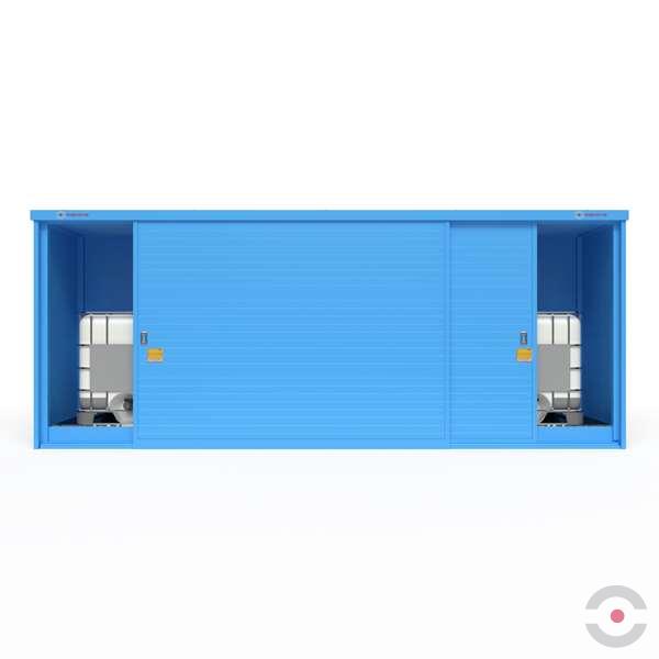 Magazyn substancji niebezpiecznych izolowany Topserw, WSC 1 poziom/2 segmenty, 4*1000 l KTC/IBC, 1*drzwi przesuwne, dwumodułowy