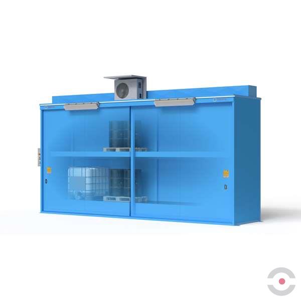 Magazyn substancji niebezpiecznych izolowany Topserw, WSC 2 poziom/2 segmenty, 12*1000 l KTC/IBC, 1*drzwi przesuwne, jednomodułowy