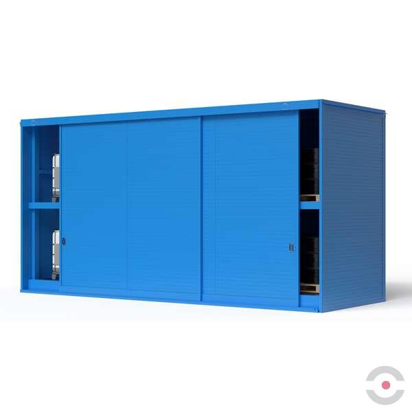 Magazyn substancji niebezpiecznych izolowany Topserw, WSC 2 poziomy/2 segmenty, 24*1000 l KTC/IBC, dwustronny, 2*drzwi przesuwne, dwumodułowy