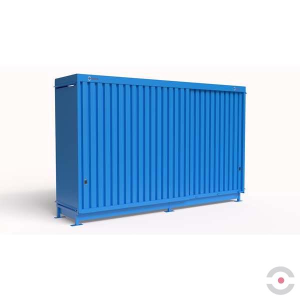 Magazyn substancji niebezpiecznych nieizolowany Topserw, WSC 2 poziomy/2 segmenty, 8*1000 l KTC/IBC, jednostronny, 1*drzwi przesuwne, dwumodułowy