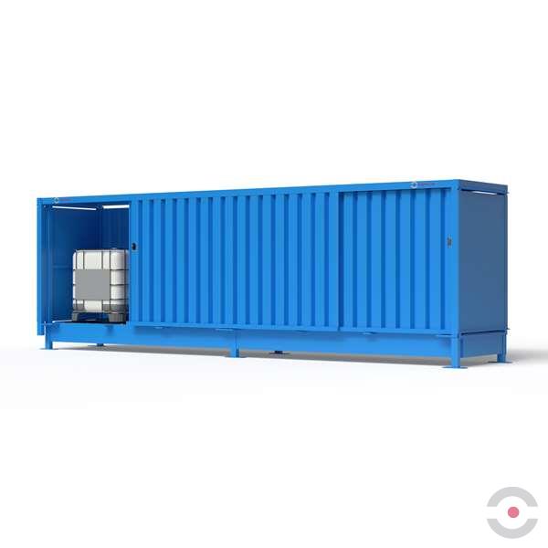 Magazyn substancji niebezpiecznych nieizolowany Topserw, WSC 1 poziom/2 segmenty, 6*1000 l KTC/IBC, jednostronny, 1*drzwi przesuwne, dwumodułowy