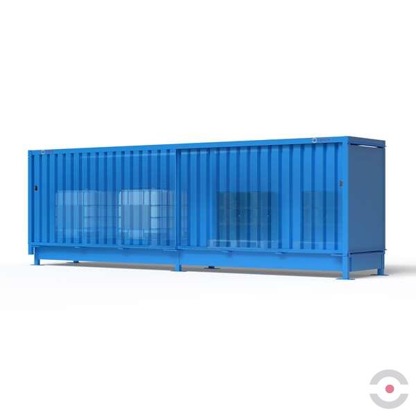 Magazyn substancji niebezpiecznych nieizolowany Topserw, WSC 1 poziom/2 segmenty, 6*1000 l KTC/IBC, jednostronny, 1*drzwi przesuwne, dwumodułowy