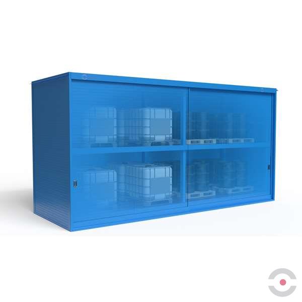 Magazyn substancji niebezpiecznych izolowany Topserw, WSC 2 poziomy/2 segmenty, 24*1000 l KTC/IBC, dwustronny, 2*drzwi przesuwne, dwumodułowy