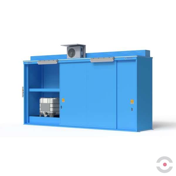 Magazyn substancji niebezpiecznych izolowany Topserw, WSC 2 poziom/2 segmenty, 12*1000 l KTC/IBC, 1*drzwi przesuwne, jednomodułowy