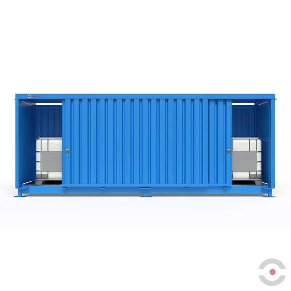 Magazyn substancji niebezpiecznych izolowany Topserw, WSC 1 poziom/2 segmenty, 24*200 l beczka/paleta, 1*drzwi przesuwne, dwumodułowy