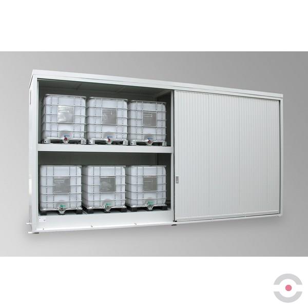 Magazyn substancji niebezpiecznych izolowany Topserw, WSC 2 poziom/2 segmenty, 12*1000 l KTC/IBC, 1*drzwi przesuwne, jednomodułowy