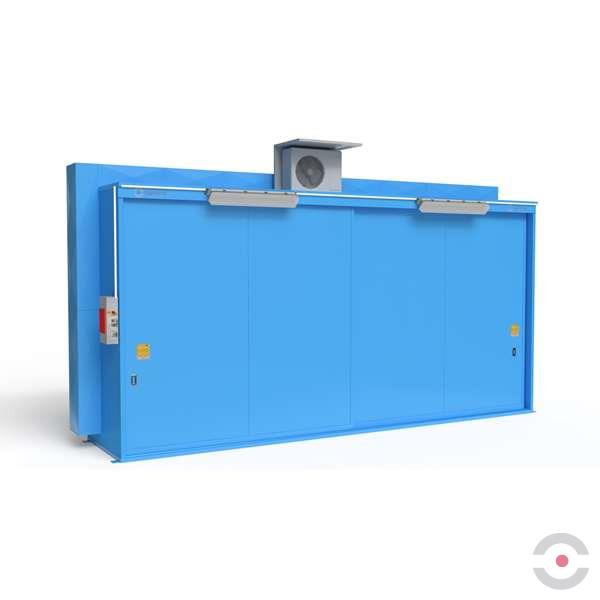 Magazyn substancji niebezpiecznych izolowany Topserw, WSC 2 poziom/2 segmenty, 12*1000 l KTC/IBC, 1*drzwi przesuwne, jednomodułowy