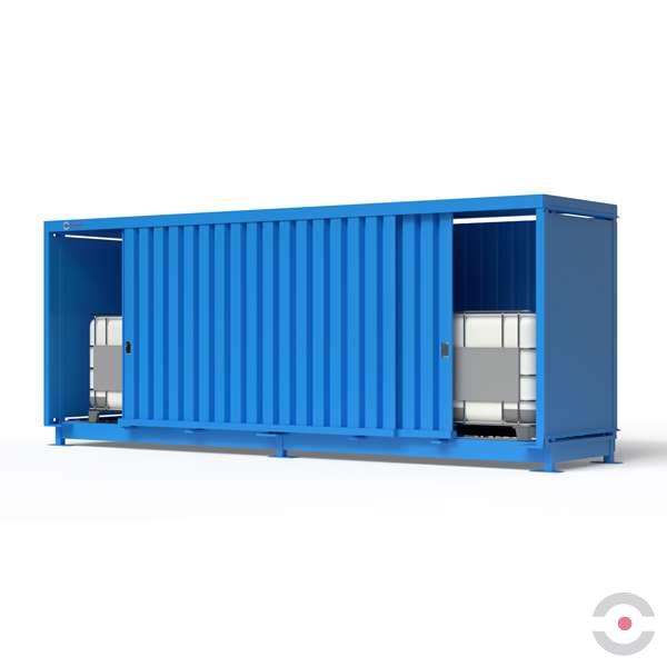 Magazyn substancji niebezpiecznych nieizolowany Topserw, WSC 1 poziom/2 segmenty, 4*1000 l KTC/IBC, jednostronny, 1*drzwi przesuwne, dwumodułowy