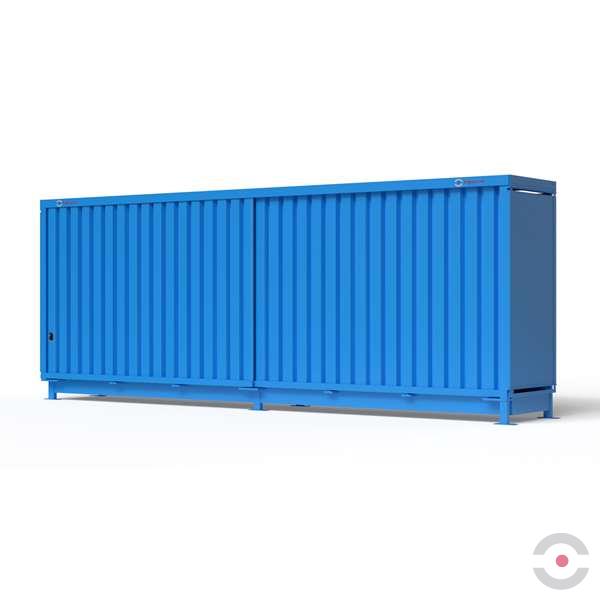 Magazyn substancji niebezpiecznych nieizolowany Topserw, WSC 2 poziomy/2 segmenty, 48*200 l beczka/paleta, jednostronny, 1*drzwi przesuwne, dwumodułowy