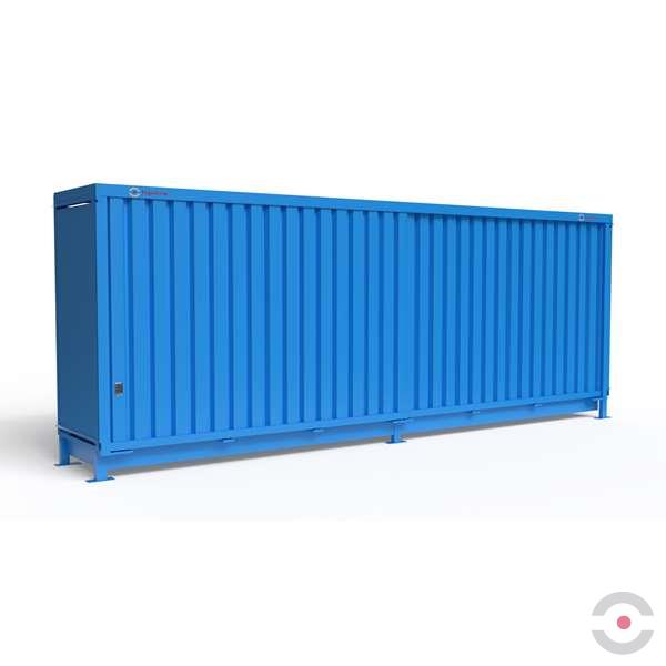 Magazyn substancji niebezpiecznych nieizolowany Topserw, WSC 2 poziomy/2 segmenty, 48*200 l beczka/paleta, jednostronny, 1*drzwi przesuwne, dwumodułowy